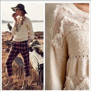 ANTHRO MOTH Bramble Textured Fringe Alpaca Sweater Medium